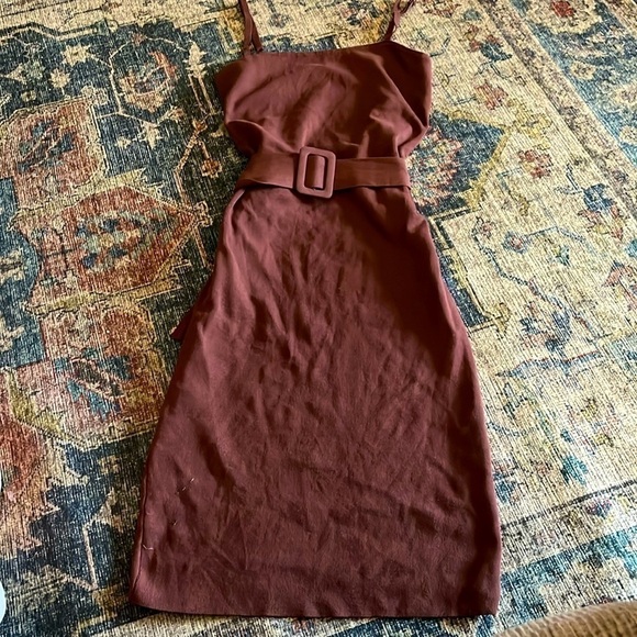 privy Dresses & Skirts - Knit Ribbed Belted BodyCon Midi Dress Spaghetti Strap Cottage Lagenlook Boho